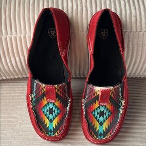 Ariat Red Slip-On Shoes with Geometric Pattern